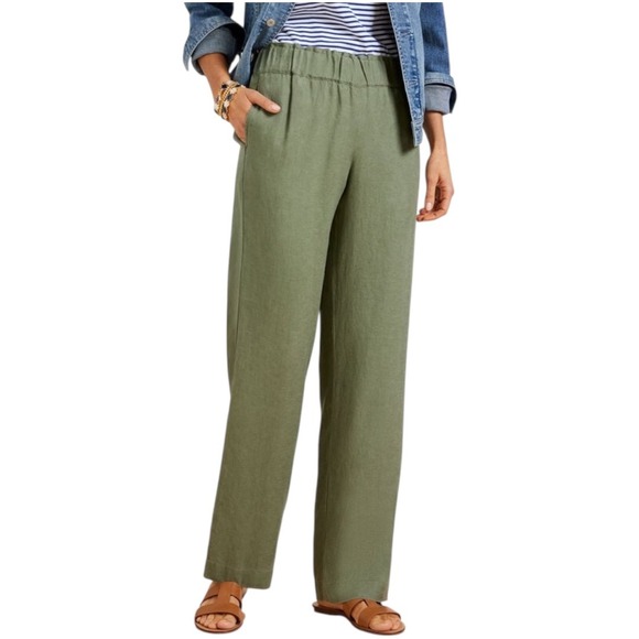 Talbots Linen Pull On Wide Leg Pants Green Size Medium Casual Lagenlook Beachy - Picture 1 of 12